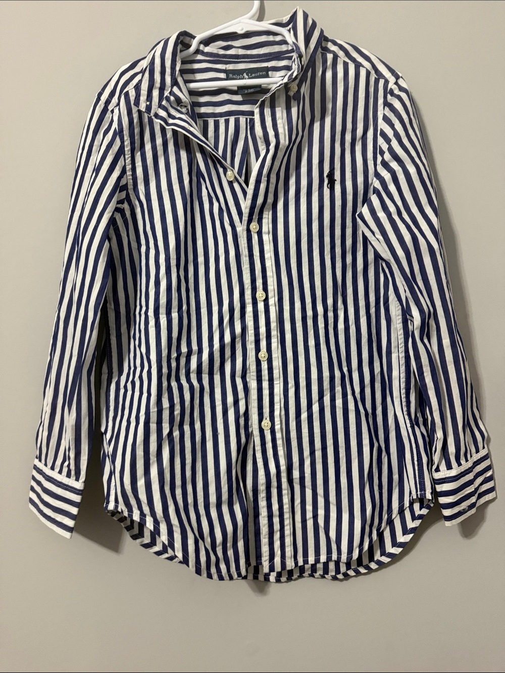 Ralph Lauren Kids Navy & White Vertical Stripe Button-Down Shirt-Size 8